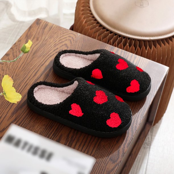 Zapatillas de corazón lujosas zapatillas caseras difusas no deslizizas zapatillas termales planas suaves cómodas zapatillas peludas suaves transpirables para hombres mujeres