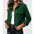 thumbnail image 5 of QIYAGBSA Corduroy Jacket for Women Soft Turn Down Lapel Collar Button Down Short Long Sleeve Fall Casual Outerwear Lightweight Warm Layer with Chest Pockets (Green, M), 5 of 8