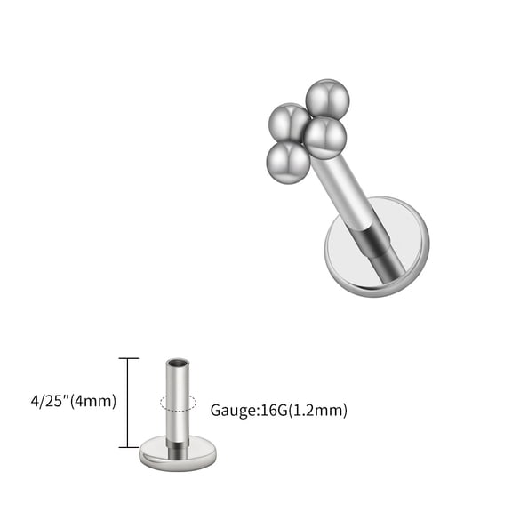 Right Grand ASTM F136 Titanium 16G Mini 4 Bead Cluster Labret Lip Ring Tragus Cartilage Helix Conch Earring Stud Nose Piercing