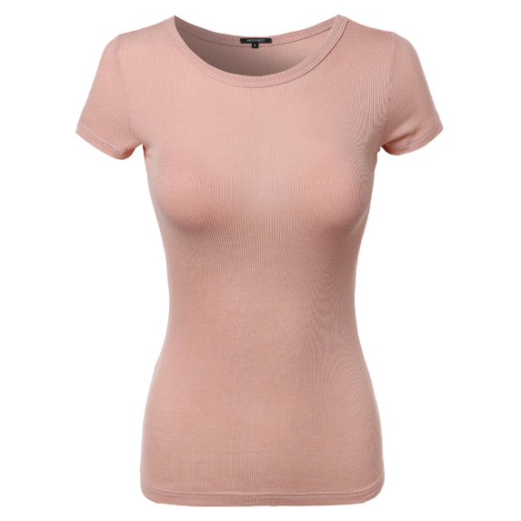 FashionOutfit Women's Short Sleeve Round Neck Rib Top