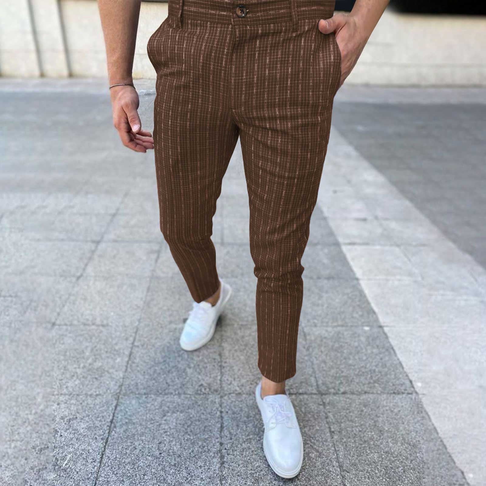 Men's Striped Dress Pants Slim Fit Flat Front Pencil Prom Trousers -  Walmart.com