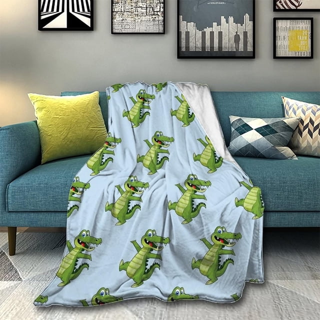 Luxury Fleece Blanket for Men Women, Warm and Fuzzy Blanket Alligator Pattern for Sofa Couch Car Sleep, Funny Holiday Decoration Blankets, 50x60 Inches