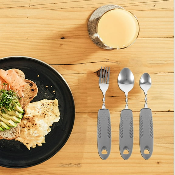 OUNONA  Elderly Eating Tableware Spoon Handle Grips Adaptive Utensils Serving Grey