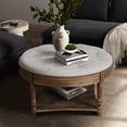 thumbnail image 7 of Noble House Large Round Tufted Ottoman Coffee Table with Wooden Storage Shelf, Waterproof Farmhouse Upholstered Footstool,Light Gray, 7 of 7
