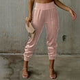 thumbnail image 2 of Pantalones de chándal de satén para mujer, cintura alta elástica, múltiples bolsillos, pantalones tobilleros cónicos informales, 2 of 5