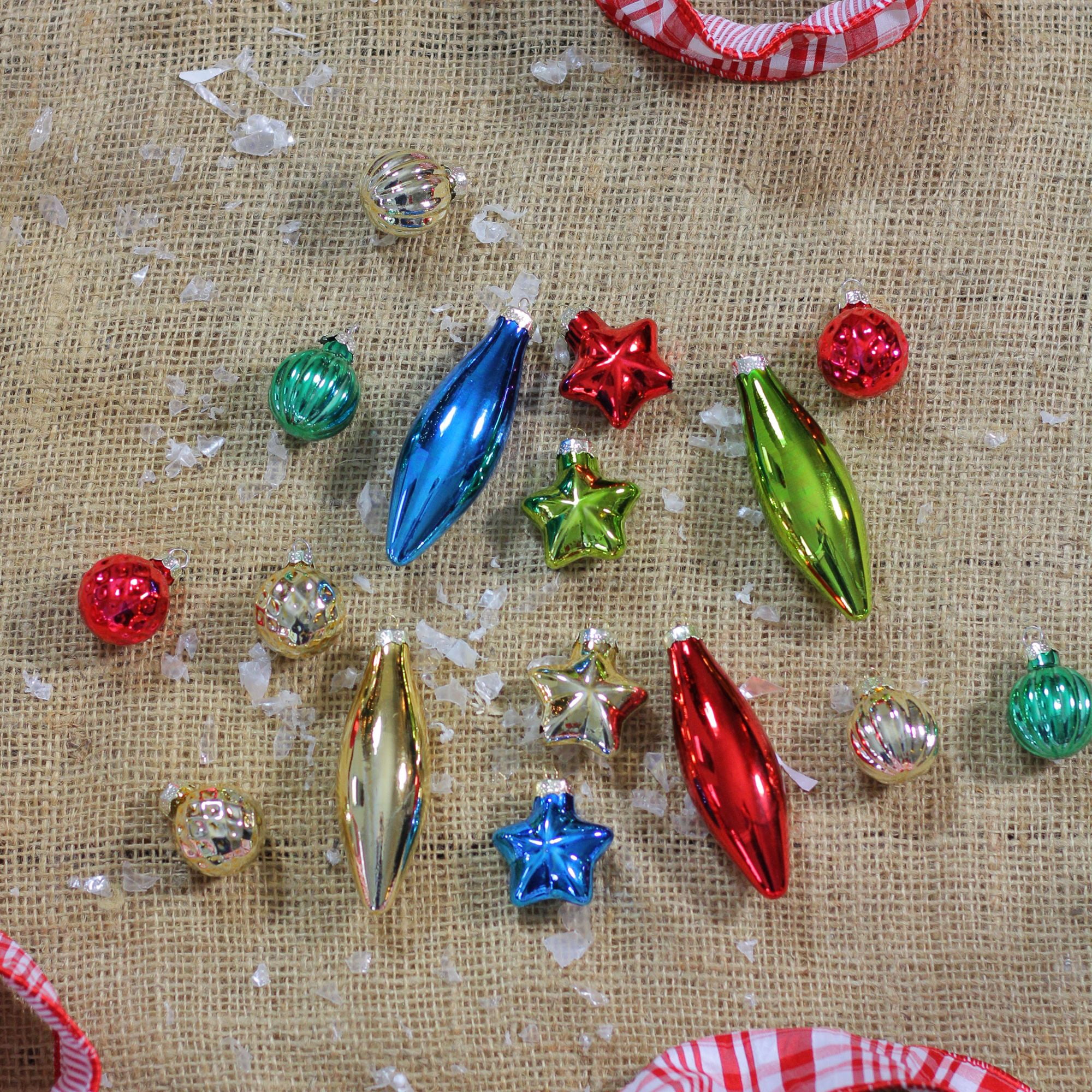 Shiny Shatterproof Finial and Star Christmas Ornaments - 4" (100mm) - Multi - 16ct