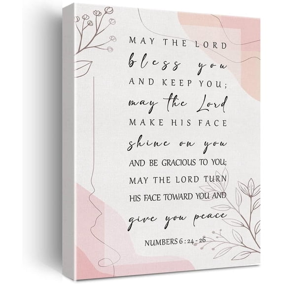 Inspirational Bible Verse Canvas Print Decor Pink Numbers 6 : 24-26 Christian Wall Painting Posters 12”X15” Scripture Home Office Decoration (Framed)