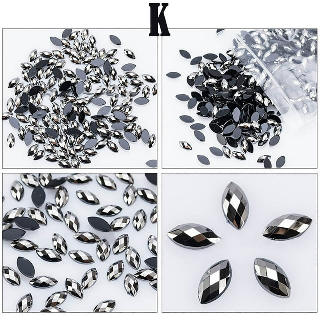 Fiudx 500 Piezos y Diamantes En Imitación y Purpurina y Forma de Ojo de Caballo para Decoración de Uñas, Pegamento Acrílico