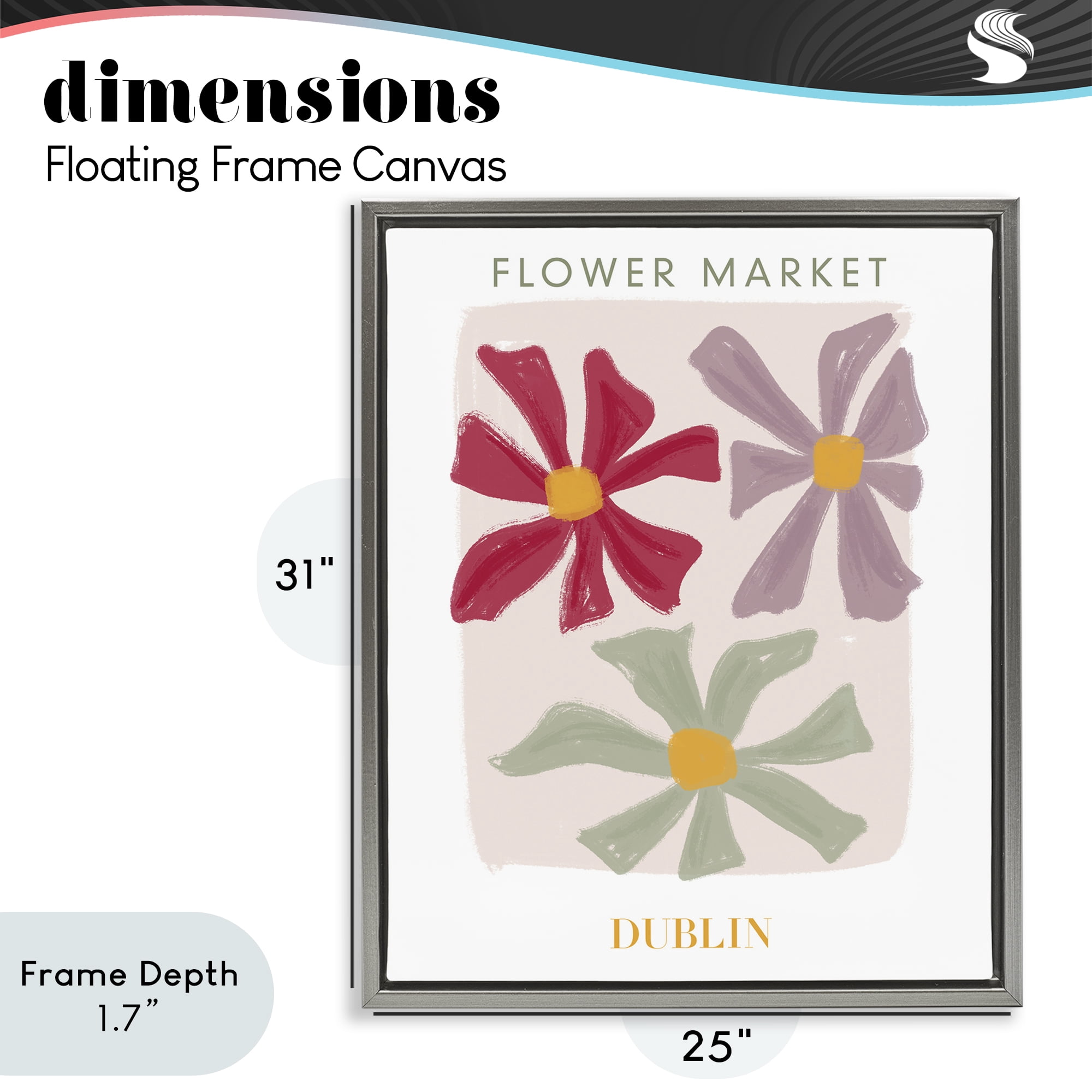 Stupell Industries Muted Dublin Flower Market Gray Framed Floater Canvas Wall Art, design by Lucille Price