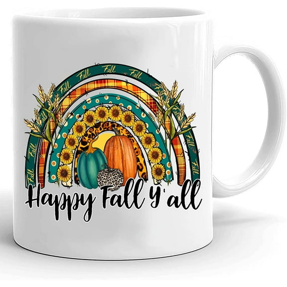 Happy Fall Y'all Rainbow Pumpkin Mug, Fall Gifts For Women Fall Mug, Harvest Mug, Autumn Mug, Pumpkin Mug, Thanksgiving Mug Ghost Halloween Mug, Cute Halloween Mugs Fall Gifts Halloween