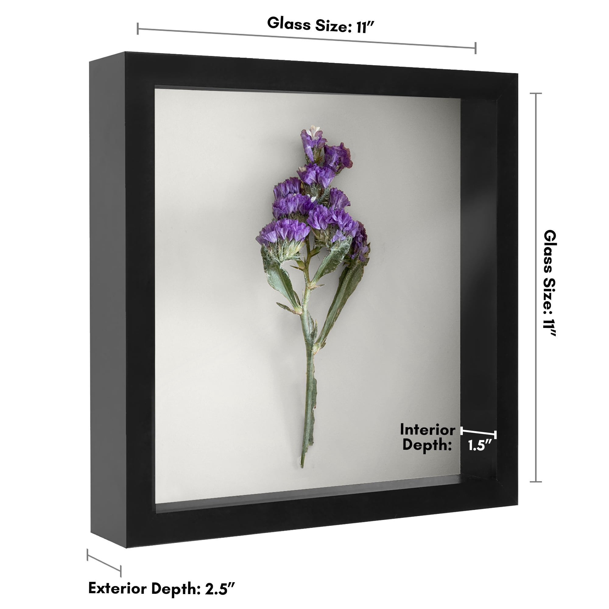 Americanflat 11" x 11"Shadow Box Frame with Shatter-Resistant Glass - Large Shadow Box Display Case for Tabletop and Wall Display - Black