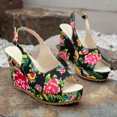 thumbnail image 6 of Summer Fish Mouth Print Thick Soled One-line Buckle Casual Wedge Sandals Sandals for Women Black 38, 6 of 8