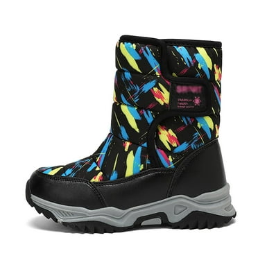 WEIYLL Boy's Boots Children Thick Soled Velvet Warm Snow Black Kids' Outdoor Fall Boots for 4-4.5 Years