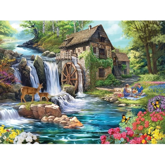 Bits and Pieces 500-Piece Jigsaw Puzzle for Adults – The Old Mill Landscape, River & Waterfall Scene, Large 15" x 19", No 2 Pieces Alike