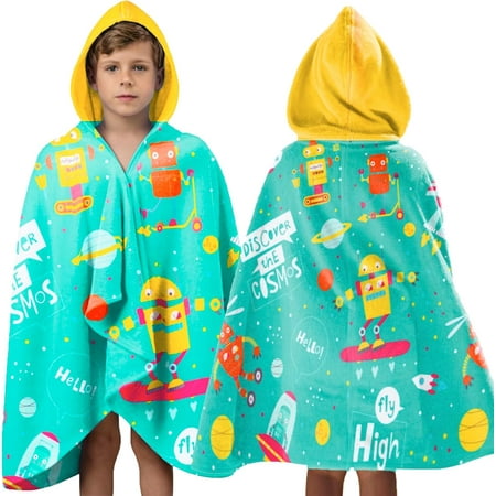 Kids Hooded Towels - Soft and Absorbent Bath  Beach  Swim Pool Towel 60  x30   Large Towel Cover Up for Boys and Girls Robot