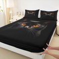 thumbnail image 3 of Manfei 3D Cat Print Fitted Sheet Queen, Dark Animal Art Bedding, Black Orange, 3pcs, 1 Fitted Sheet and 2 Pillowcases, 3 of 6