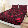 thumbnail image 4 of Castle Fairy Abstract Gothic Skull Queen Sheets 4 Pieces,Boho Floral Damask Queen Sheet Sets,Black Red,1 Fitted Sheet,1 Flat Sheet and 2 Pillowcases, 4 of 6