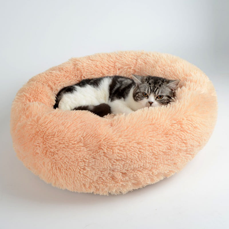 Pink, S Pet Bed for Cats and Small Dogs Comfortable Soft Plush Donut Cuddler Round Dog Cat House Kennel Washable Cushion