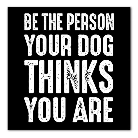 DistinctInk Custom Bumper Sticker - 10" x 10" Decorative Decal - Black Background - Be The Person Your Dog Thinks You Are