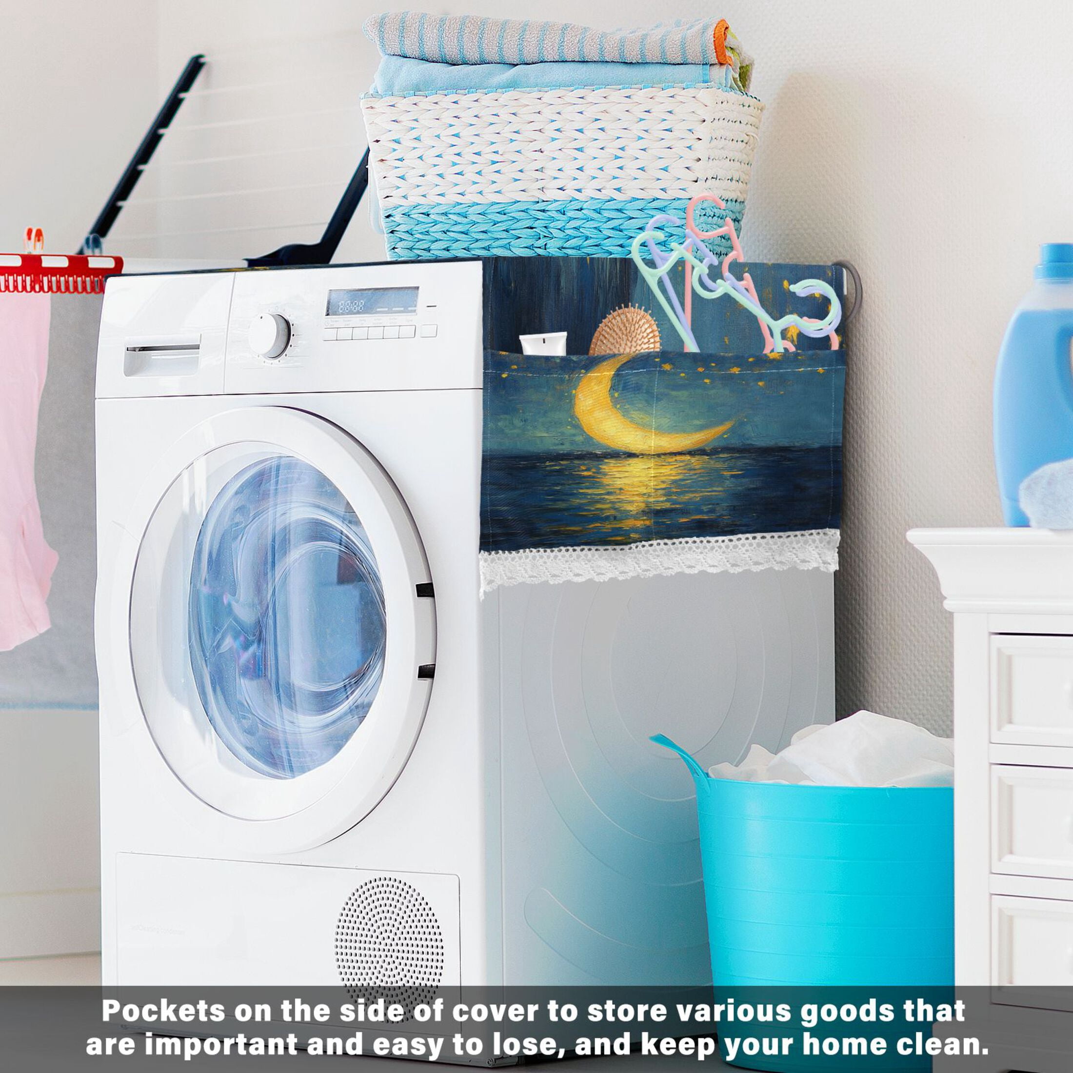 WOBOGO Moon Stars Oil Painting Pattern Washing Machine Cloth Dryer Refrigerator Top Cover Protective Non-Slip Mat For Kitchen Laundry