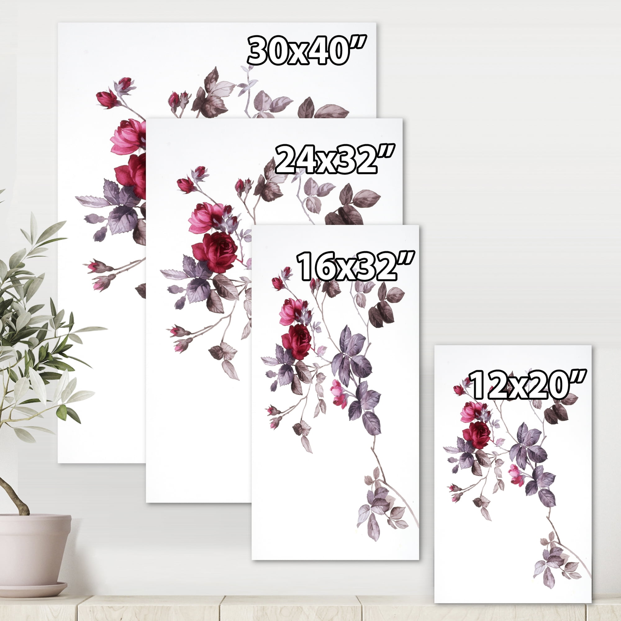 Designart ' Purple Wildflowers On White II ' Traditional Canvas Wall Art Print