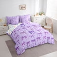 thumbnail image 3 of Feelyou Modern Cartoon Bow Bedding Comforter Set 7pcs, Fashion Princess Ribbon Queen Bedding Sets, Dreamy Purple Abstract Reversible Queen Sheet Sets, Luxury Bedroom Decor, 3 of 7