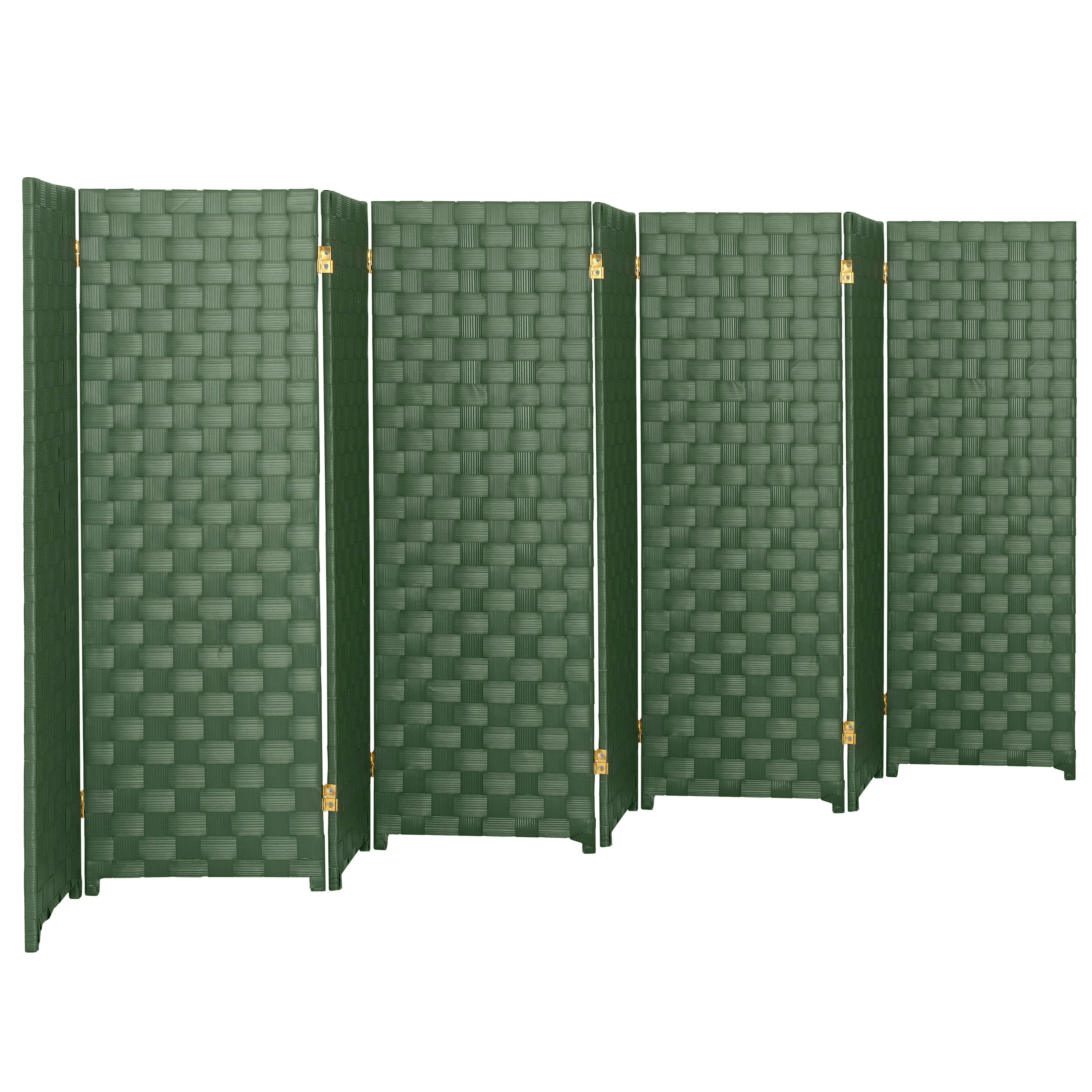 Red Lantern 4 ft. Short Woven Fiber Outdoor All Weather Folding Screen - 8 Panel - Green