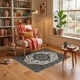 thumbnail image 3 of ODIKA 3'x5' Ultra-Soft Throw Mat, Oriental Boho Floral Medallion With Ornate Vintage Scroll Border None Washable, Bare feet friendly, Easy Care Indoor rug for Bedside, Vanity, 3 of 7