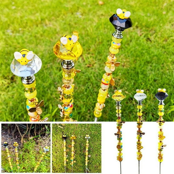 Bee Light Catcher Garden Decorative Stakes Fairy Stick DIY Beaded Decoration with Pendant Garden Supplies C