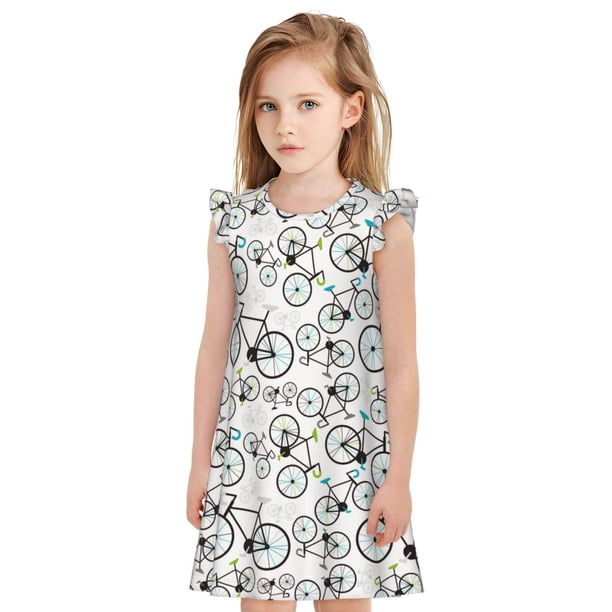Fotbe Bicycle Vestido de Dormir para Niñas de 3 a 10 Años, Mangas Cortas, Estilo Princesa, Pijama Camisón con Mangas Voladas-Medium