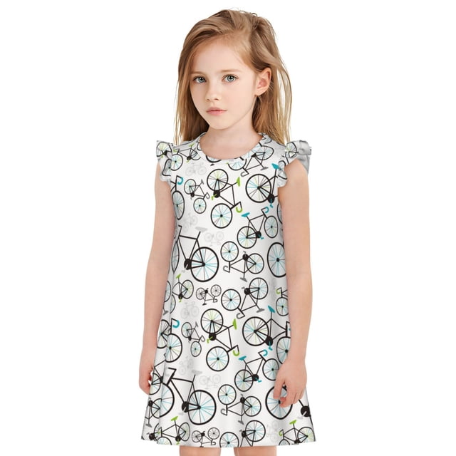 Fotbe Bicycle Vestido de Dormir para Niñas de 3 a 10 Años, Mangas Cortas, Estilo Princesa, Pijama Camisón con Mangas Voladas-Large