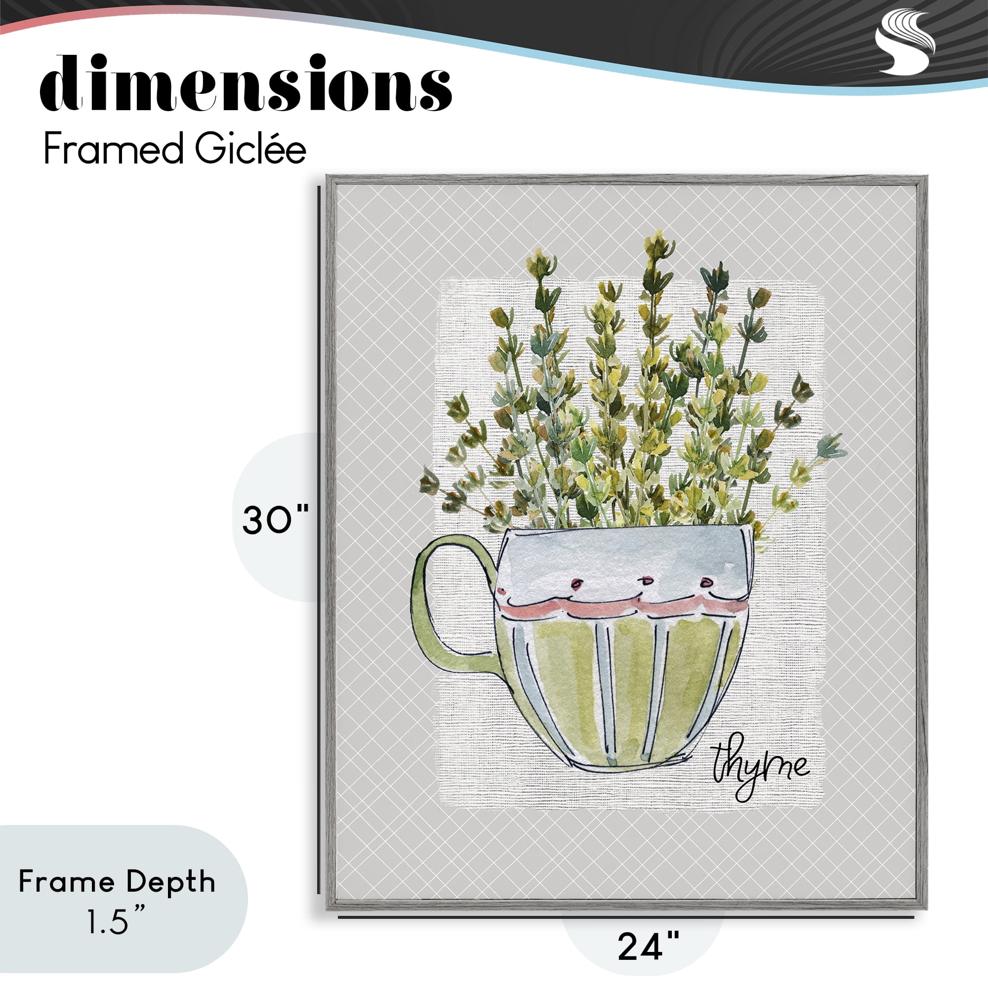 Stupell Industries Thyme Herb Mug Gray Framed Giclee Art, design by Livi Finn