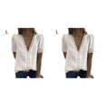 thumbnail image 1 of Camiseta de mujer Qarigey con cuello en V Blusa de encaje lavable beis blanco L 2Conjunto, 1 of 6