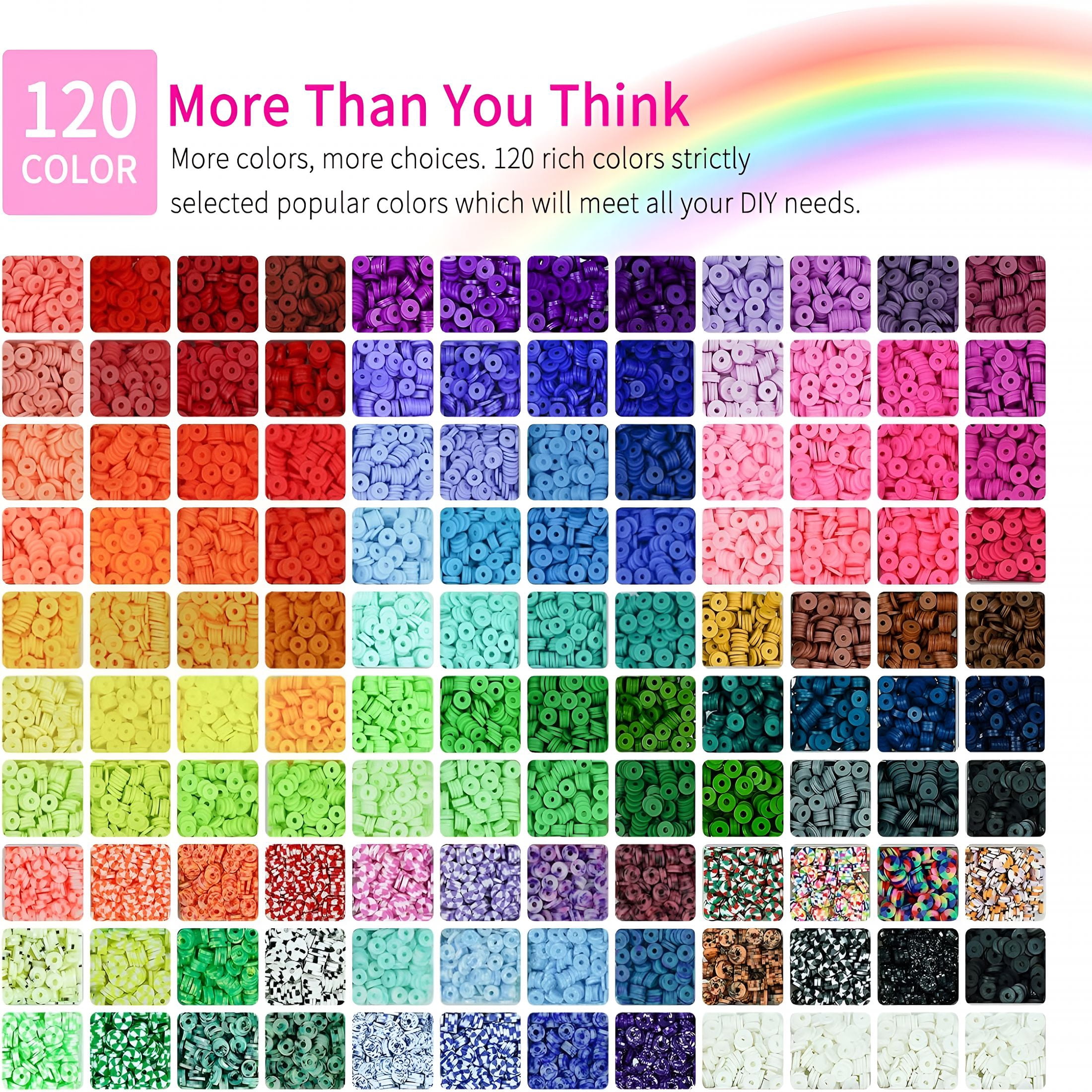 TUWAFE 20,000 Pcs Clay Beads Bracelet Making Kit, 120 Colors 6 Boxes Polymer Beads Spacer Heishi Beads Jewelry Kit with Pendant Charms Elastic Strings, Crafts Gift for Kids Adults