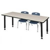 Regency Kee 66" x 24" Height Adjustable Classroom Table - Maple & 2 Andy 12-in Stack Chairs- Navy Blue