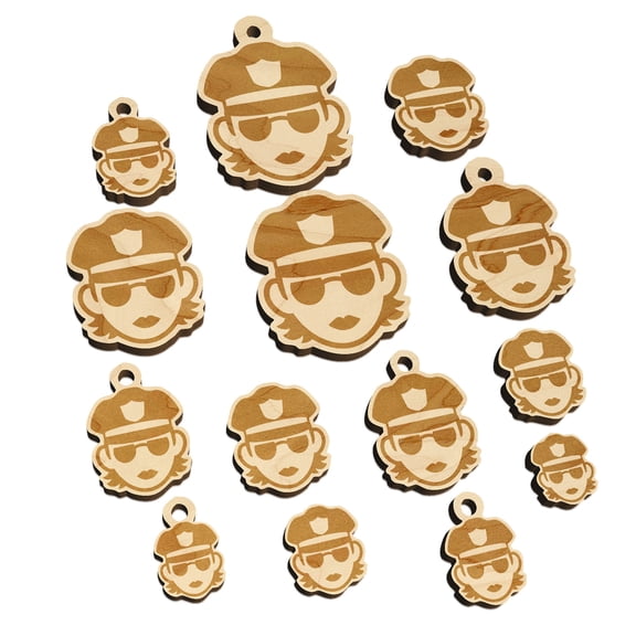 Occupation Police Officer Woman Icon Wood Mini Charms Shapes DIY Craft Jewelry - With Hole - Various Sizes (16pcs)
