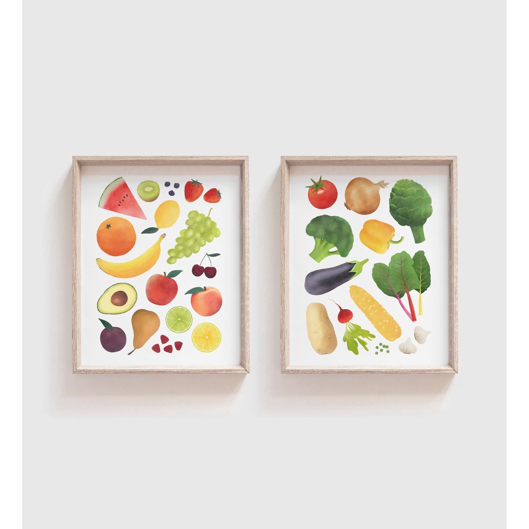 Set Of 2 Fruit And Veggies Wall Art Prints Educational Classroom And Kitchen Decor