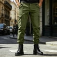 thumbnail image 5 of Men Cargo Jogger Pants Sevevn Multi Side Flap Pockets Button Waist Solid Twill Fabric Cuffed Ankle Trousers For Hiking Outdoor Work Street Daily Casual Wear, 5 of 8