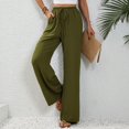 thumbnail image 5 of SWSMCLT Women's Palazzo Pants Travel Lounge Beach Long Pleated Summer Casual Trousers High Waisted Pants Army Green 8, 5 of 5