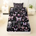 thumbnail image 4 of Manfei Gothic Skull Butterfly Skull Twin Sheets for Kids, Pink Black Cross Chain Bedding, 3pcs, 1 Flat Sheet, 1 Fitted Sheet and 1 Pillowcase, 4 of 6