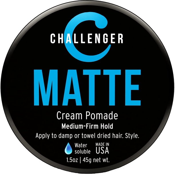 Pomada en crema mate Challenger | Producto de peinado sin brillo natural | Fijación media firme durante todo el día | Gel para el cabello a base de agua apto para viajes | Para todo tipo de cabello |