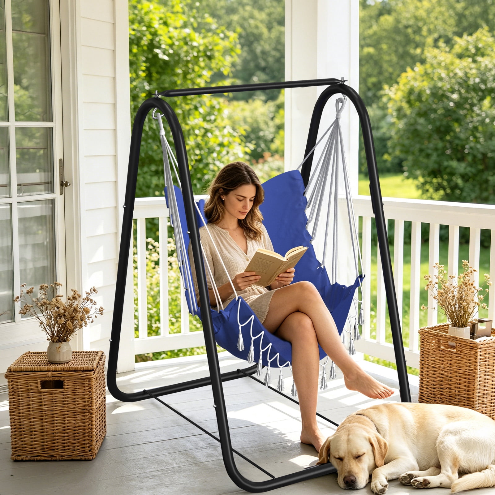 G TALECO GEAR Hammock Chair with Stand, Rustproof Hanging Chair with Stand, Hammock Swing Chair for Indoor and Outdoor Use in Patio, Yard, Garden, Blue