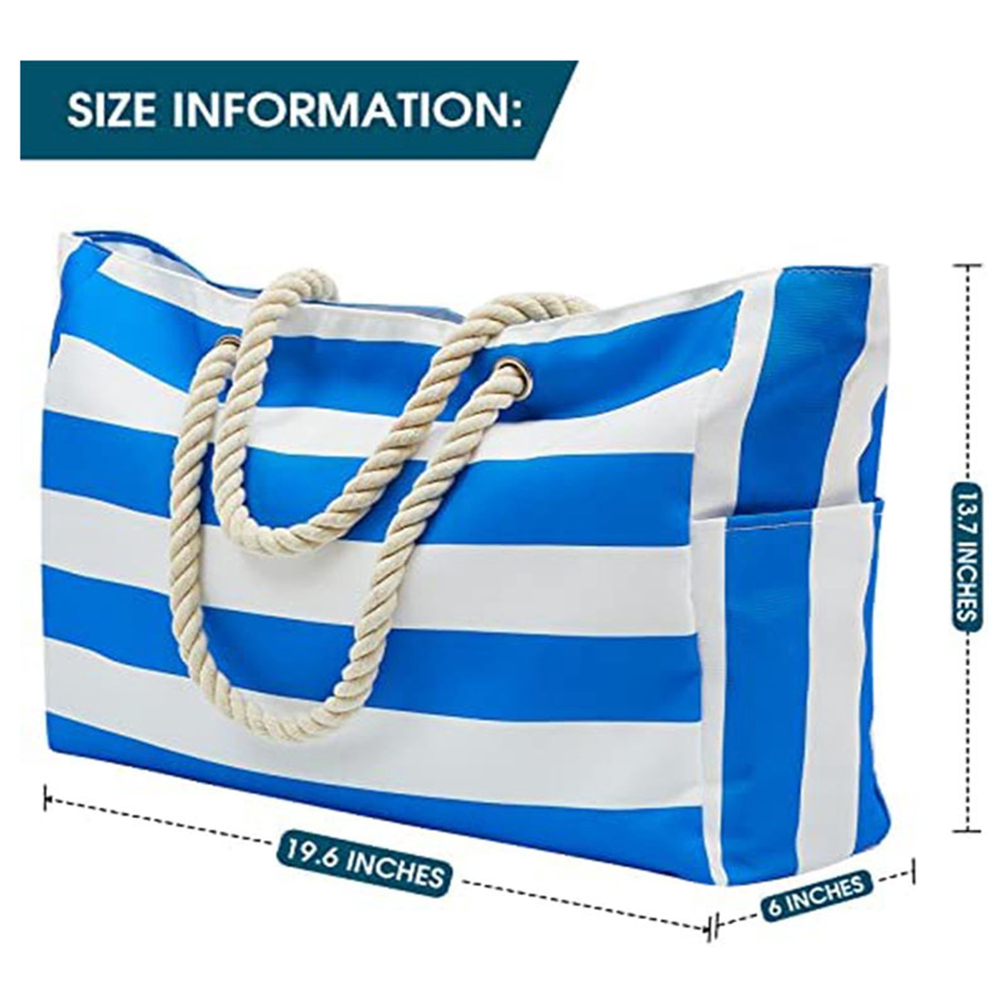 Abbylike 4 Pack Beach Tote Bags With 8 Waterproof Phone Pouches - Large Striped Zipper Bags For Pool & Beach