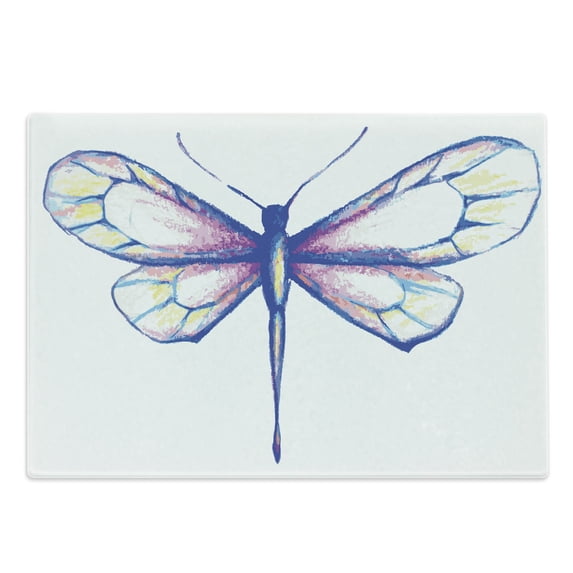 Dragonfly Cutting Board, Single Dragonfly Featured in Soft Color Fast Long-Bodied Predatory Insect Theme, Decorative Tempered Glass Cutting and Serving Board, Large Size, Violet Blue, by Ambesonne