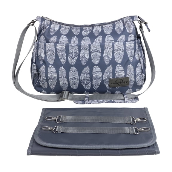 Adorology Diaper Bag Crossbody Purse - Gray Feather Print - Multi-Pocket Organizer with Changing Pad