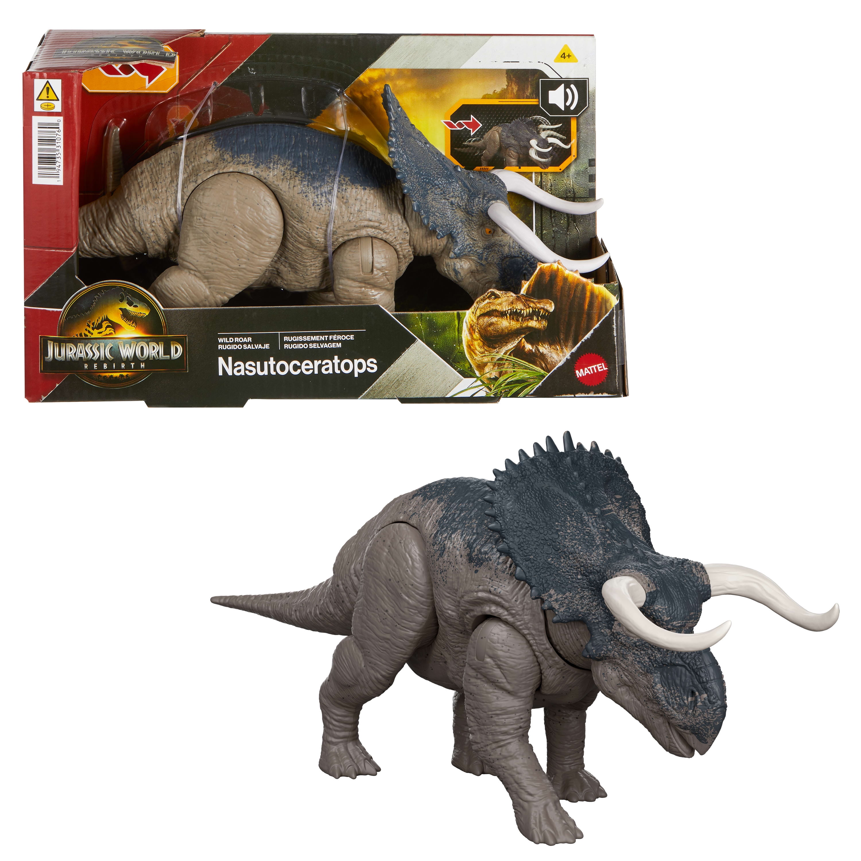 NASCOキュシュドロアー新品 Jurassic World Rebirth Wild Roar Nasutoceratops Dinosaur Toy, Tail