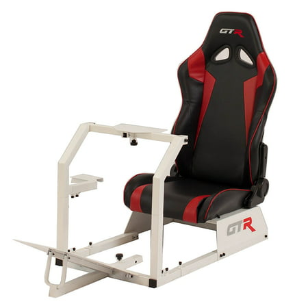 GTR Racing Simulator GTA-WHT-S105LBLKRD GTA 2017 Model White Frame with Black/Red Real Racing Seat, Driving Simulator Cockpit Gaming Chair with Gear Shifter