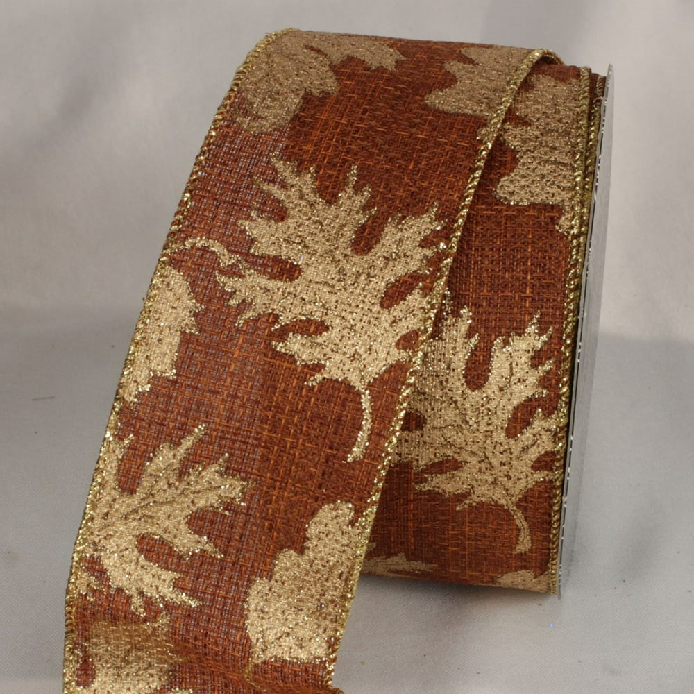 Brown and Gold Fall Leaves Wired Craft Ribbon 2.5" x 20 Yards - Walmart