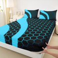 thumbnail image 3 of Homewish Honeycomb Stripes Twin Sheet Sets 3pcs for Children Teens Adults,Black Blue Twin Fitted Sheet Microfiber,Geometric Hexagon Breathable Flat Sheet,Lightweight Room Decor, 3 of 7