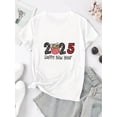 thumbnail image 2 of Camiseta gráfica "Feliz Año Nuevo 2025" para mujer - Cuello redondo informal, manga corta, algodón elástico, lavable a máquina - Ideal para verano, vacaciones y tiempo libre., 2 of 7